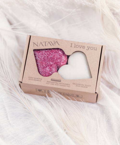 Natava szív alakú szilárd sampon és balzsam ajándékcsomagban