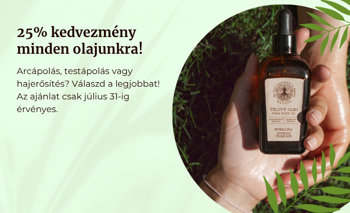 Natava akció: 25% kedvezmény minden arc-, test- és hajolajra július 31-ig.