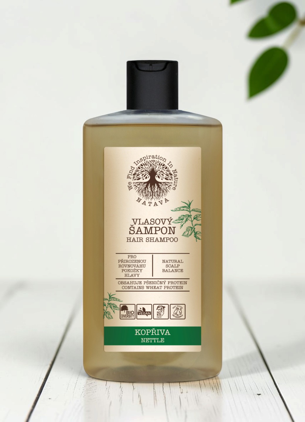 Natava sampon korpásodásra hajlamos fejbőrre, csalán kivonattal – vegán, SLS- és szilikonmentes, 250 ml
