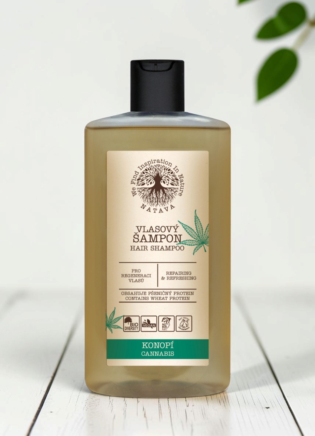 Natava sampon száraz, igénybevett hajra, kendermag-kivonattal – vegán, SLS-és szilkonmentes, 250 ml