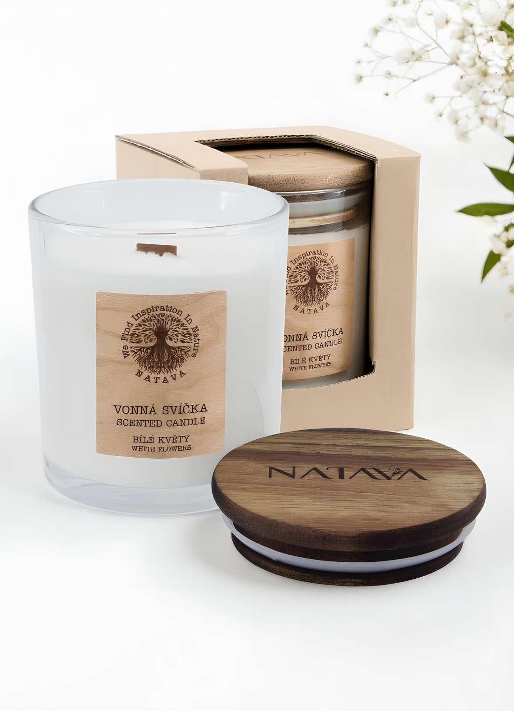 Natava szójagyertya - white flowers, 220g	