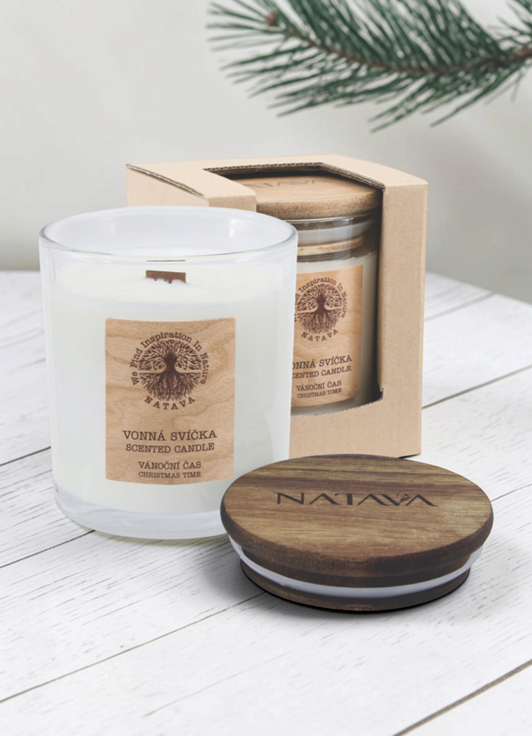Natava szójaviasz illatgyertya – Christmas Time (ünnepi fűszeres illat, fa kanóccal), 220g