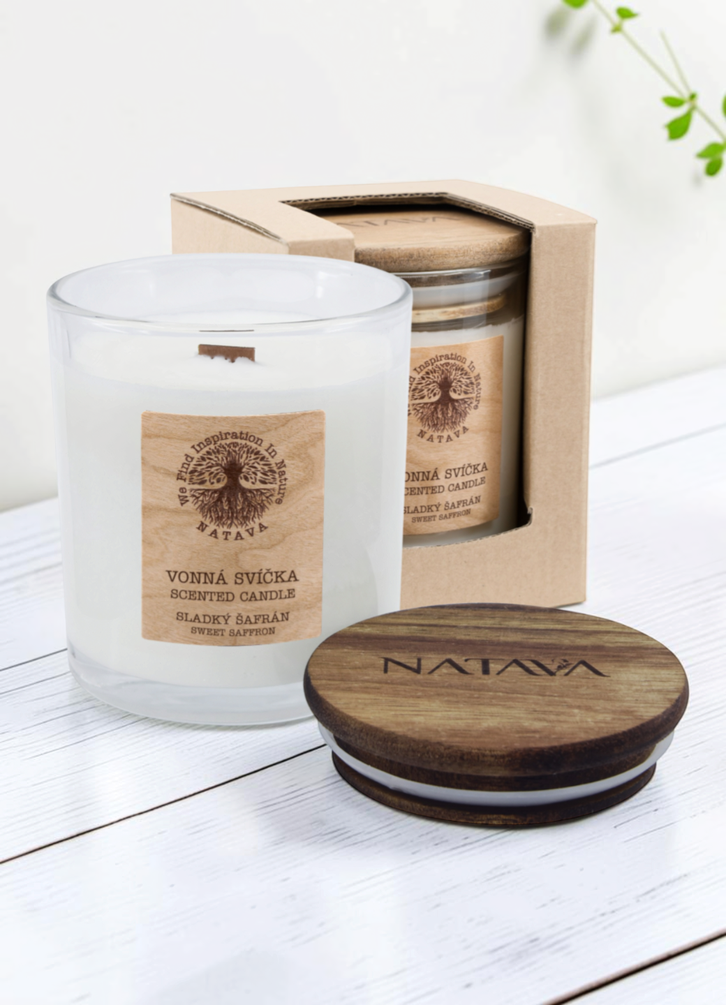 Natava szójaviasz illatgyertya – édes sáfrány (orientális fűszeres illat, fa kanóccal), 220g