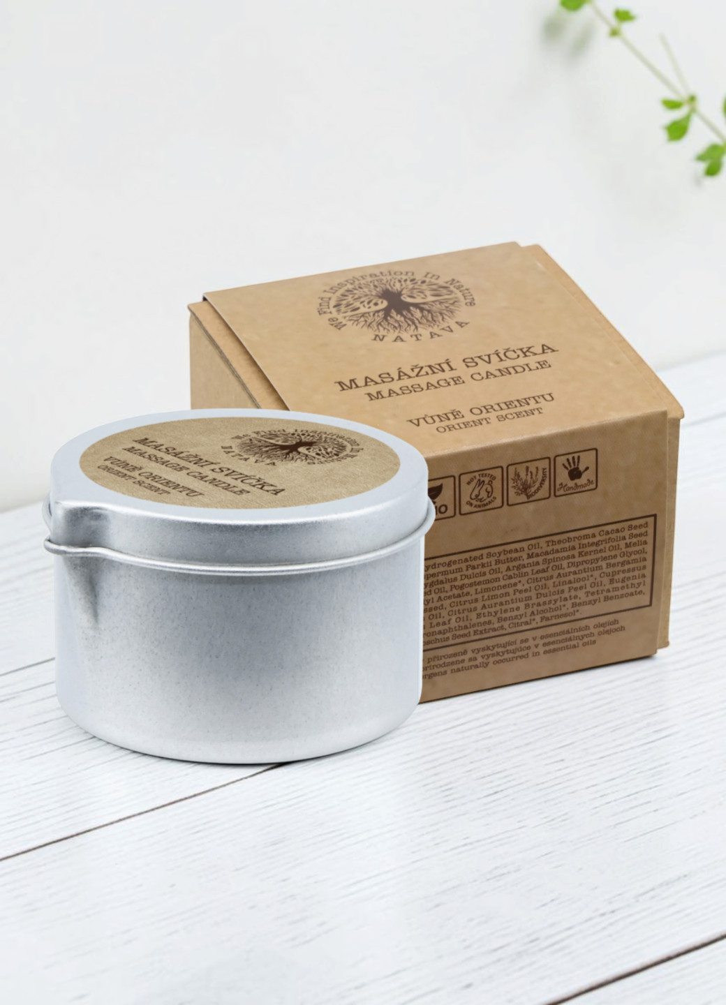 Natava masszázsgyertya – Orient Scent (édes-fűszeres illat, makadámia-, mandula- és argánolajjal), 60 g